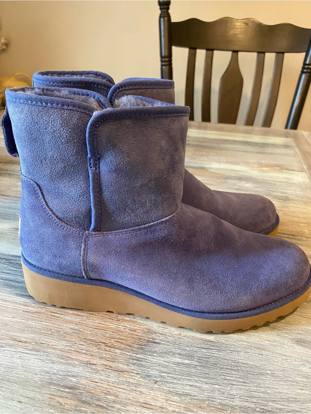 blue UGG Kristin suede wedge boots with a cozy shearling lining woman 9